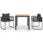 Vidaxl salon de jardin 3 pcs pvc rsine tresse noir et marron