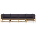Vidaxl salon de jardin 4 pcs avec coussins gris fonc bambou