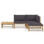 Vidaxl salon de jardin 4 pcs avec coussins gris fonc� bambou