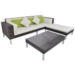 Vidaxl salon de jardin 4 pcs avec coussins rsine tresse marron