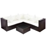 Vidaxl salon de jardin 4 pcs avec coussins r�sine tress�e marron