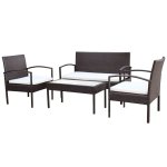 Vidaxl salon de jardin 4 pcs avec coussins r�sine tress�e marron
