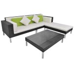 Vidaxl salon de jardin 4 pcs avec coussins r�sine tress�e noir