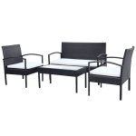 Vidaxl salon de jardin 4 pcs avec coussins rsine tresse noir
