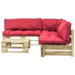 Vidaxl salon de jardin 4 pcs palettes avec coussins rouges bois