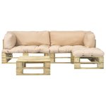 Vidaxl salon de jardin 4 pcs palettes avec coussins sable bois