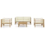 Vidaxl salon de jardin 5 pcs avec coussins blanc crme bambou