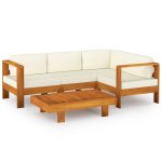 Vidaxl salon de jardin 5 pcs avec coussins blanc cr�me bois d'acacia