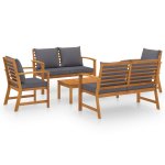Vidaxl salon de jardin 5 pcs avec coussin bois d'acacia solide