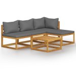 Vidaxl salon de jardin 5 pcs avec coussin bois d'acacia solide