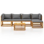 Vidaxl salon de jardin 5 pcs avec coussins bois d'acacia solide