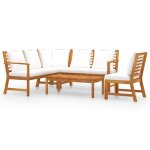 Vidaxl salon de jardin 5 pcs avec coussin crme bois d'acacia solide