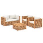 Vidaxl salon de jardin 5 pcs avec coussin cr�me bois de teck solide