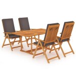 Vidaxl salon de jardin 5 pcs avec coussins gris bois de teck massif