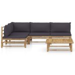 Vidaxl salon de jardin 5 pcs avec coussins gris fonc bambou