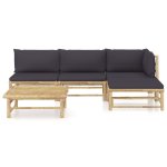 Vidaxl salon de jardin 5 pcs avec coussins gris fonc bambou
