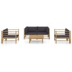 Vidaxl salon de jardin 5 pcs avec coussins gris fonc bambou