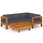 Vidaxl salon de jardin 5 pcs avec coussins gris fonc bois d'acacia