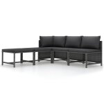 Vidaxl salon de jardin 5 pcs avec coussins gris r�sine tress�e