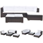 Vidaxl salon de jardin 5 pcs avec coussins rsine tresse marron