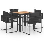 Vidaxl salon de jardin 5 pcs pvc rsine tresse noir et marron