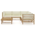 Vidaxl salon de jardin 6 pcs avec coussins blanc cr�me bambou