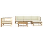 Vidaxl salon de jardin 6 pcs avec coussins blanc crme bambou