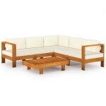 Vidaxl salon de jardin 6 pcs avec coussins blanc cr�me bois d'acacia