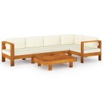 Vidaxl salon de jardin 6 pcs avec coussins blanc cr�me bois d'acacia