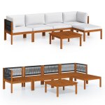 Vidaxl salon de jardin 6 pcs avec coussins cr�me bois d'acacia solide