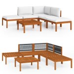 Vidaxl salon de jardin 6 pcs avec coussins crme bois d'acacia solide