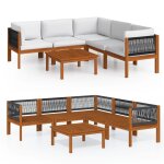 Vidaxl salon de jardin 6 pcs avec coussins cr�me bois d'acacia solide