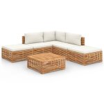 Vidaxl salon de jardin 6 pcs avec coussins cr�me bois de teck solide