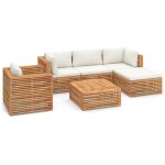 Vidaxl salon de jardin 6 pcs avec coussin cr�me bois de teck solide