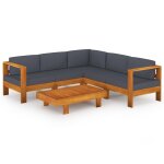 Vidaxl salon de jardin 6 pcs avec coussins gris fonc� bois d'acacia