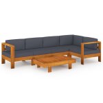 Vidaxl salon de jardin 6 pcs avec coussins gris fonc bois d'acacia