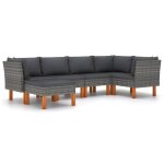 Vidaxl salon de jardin 6 pcs avec coussins rsine tresse gris
