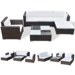Vidaxl salon de jardin 6 pcs avec coussins rsine tresse marron
