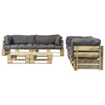 Vidaxl salon de jardin 6 pcs palettes avec coussins gris bois