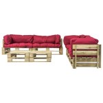 Vidaxl salon de jardin 6 pcs palettes avec coussins rouges bois