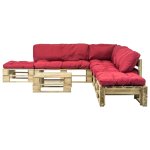 Vidaxl salon de jardin 6 pcs palettes avec coussins rouges bois