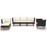 Vidaxl salon de jardin 6 pcs r�sine tress�e et bois d'eucalyptus noir