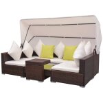 Vidaxl salon de jardin 7 pcs avec baldaquin rsine tresse marron