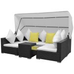 Vidaxl salon de jardin 7 pcs avec baldaquin rsine tresse noir