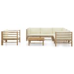 Vidaxl salon de jardin 7 pcs avec coussins blanc cr�me bambou