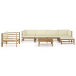 Vidaxl salon de jardin 7 pcs avec coussins blanc cr�me bambou