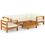 Vidaxl salon de jardin 7 pcs avec coussins blanc cr�me bois d'acacia