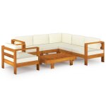 Vidaxl salon de jardin 7 pcs avec coussins blanc cr�me bois d'acacia