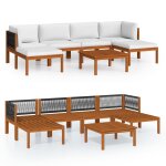 Vidaxl salon de jardin 7 pcs avec coussins cr�me bois d'acacia solide