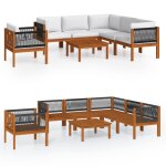 Vidaxl salon de jardin 7 pcs avec coussins cr�me bois d'acacia solide